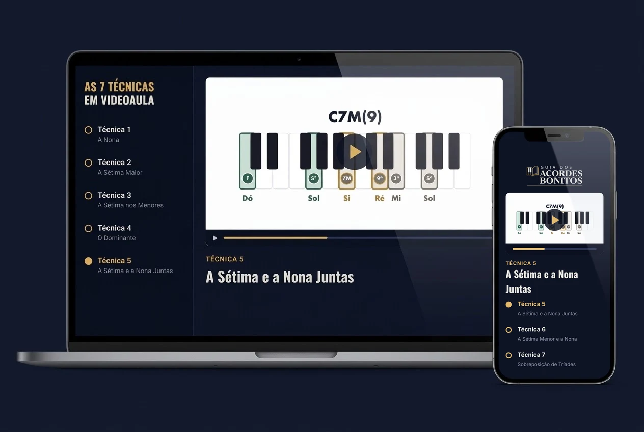 Videoaulas das 7 Técnicas abertas no notebook e no celular